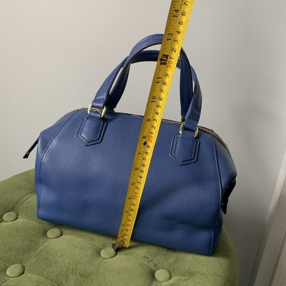 Ora Delphine Royal Blue pebbled‎ Leather Satchel Bag zipper gold hardware - Picture 7 of 12